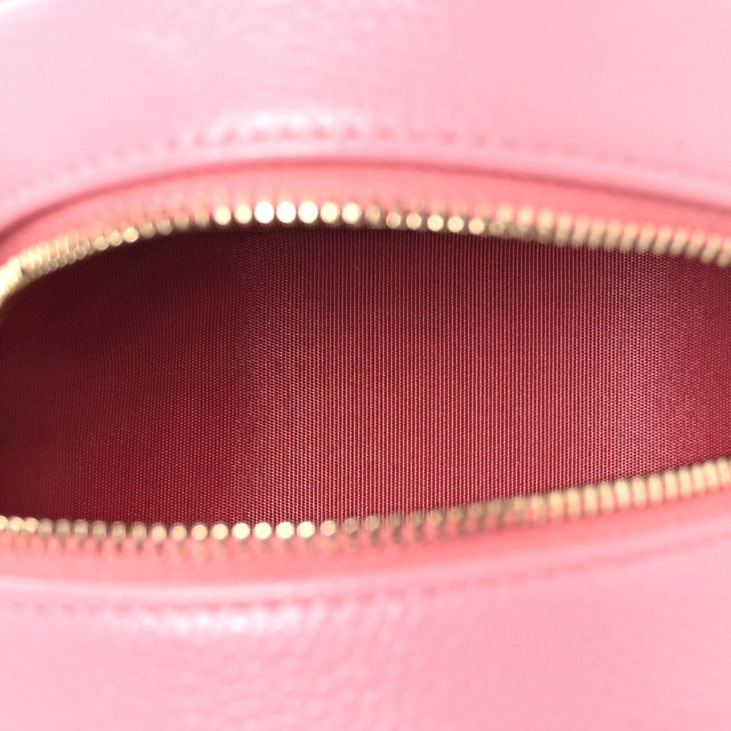 Caviar Camellia Embossed Round Clutch With Chain Pink