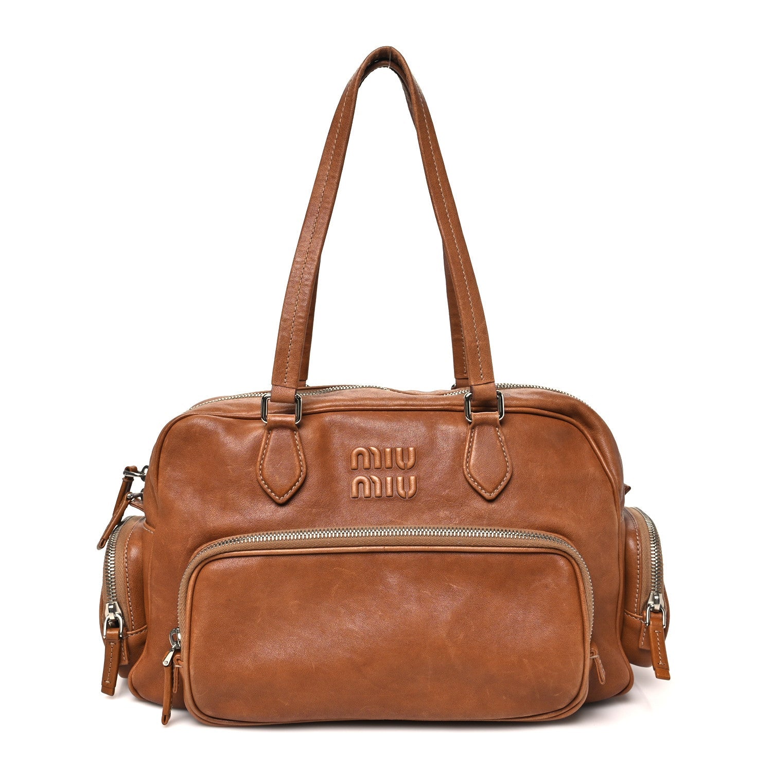 Nappa Pocket Top Handle Bag Caramel