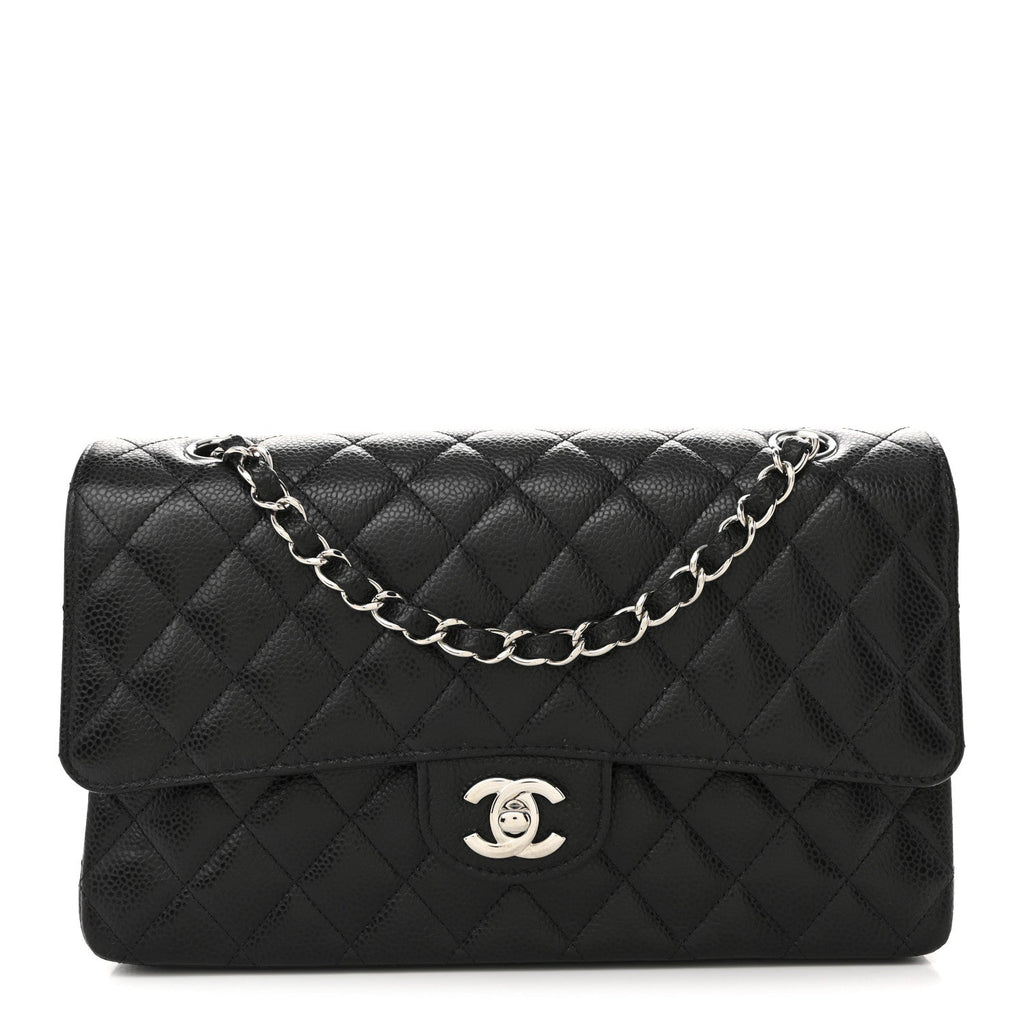 Caviar Quilted Medium Double Flap Black