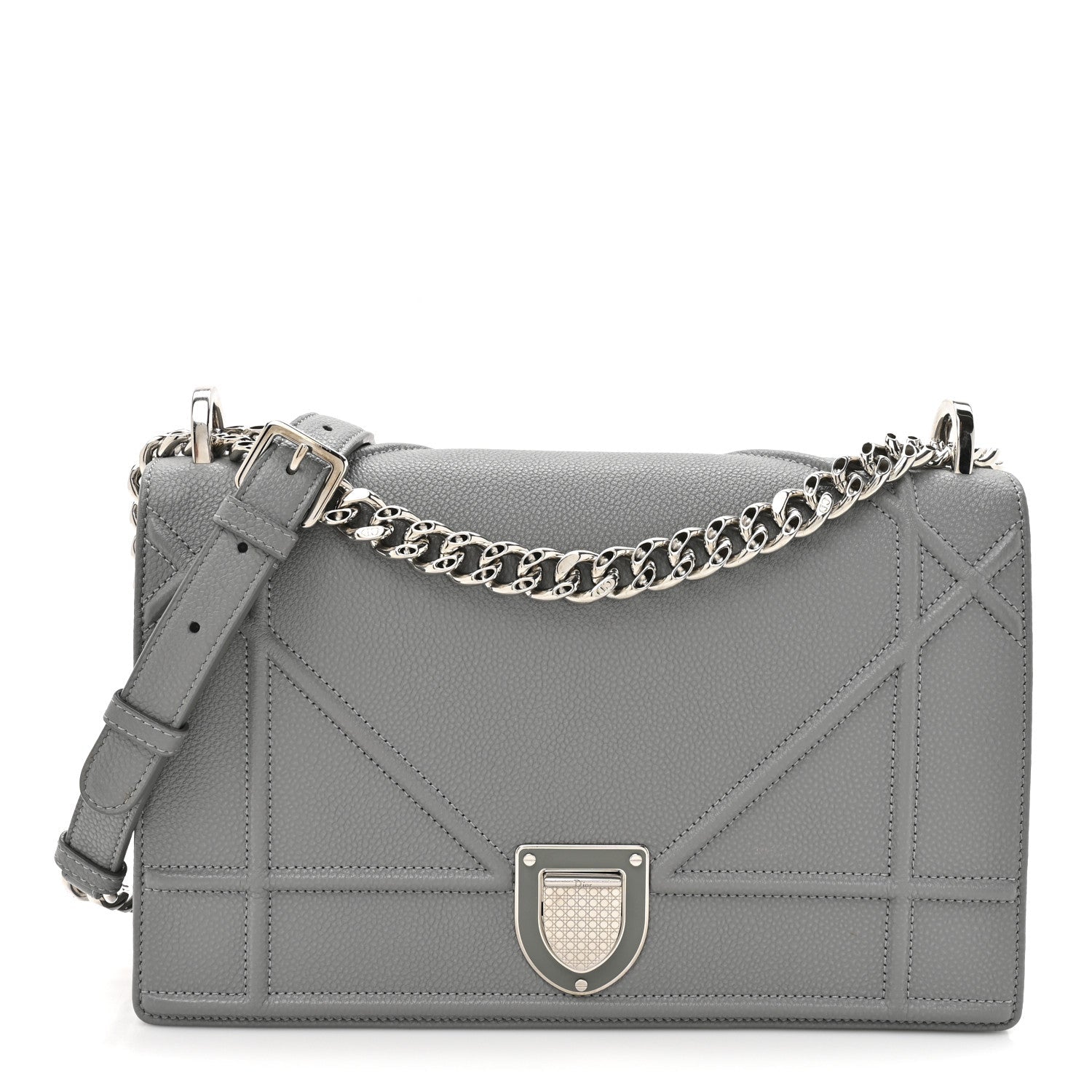 Grained Calfskin Medium Diorama Flap Bag Gris