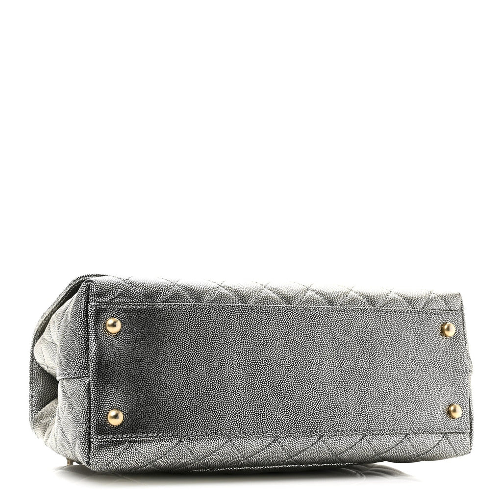 Metallic Caviar Quilted Small Coco Handle Flap Silver