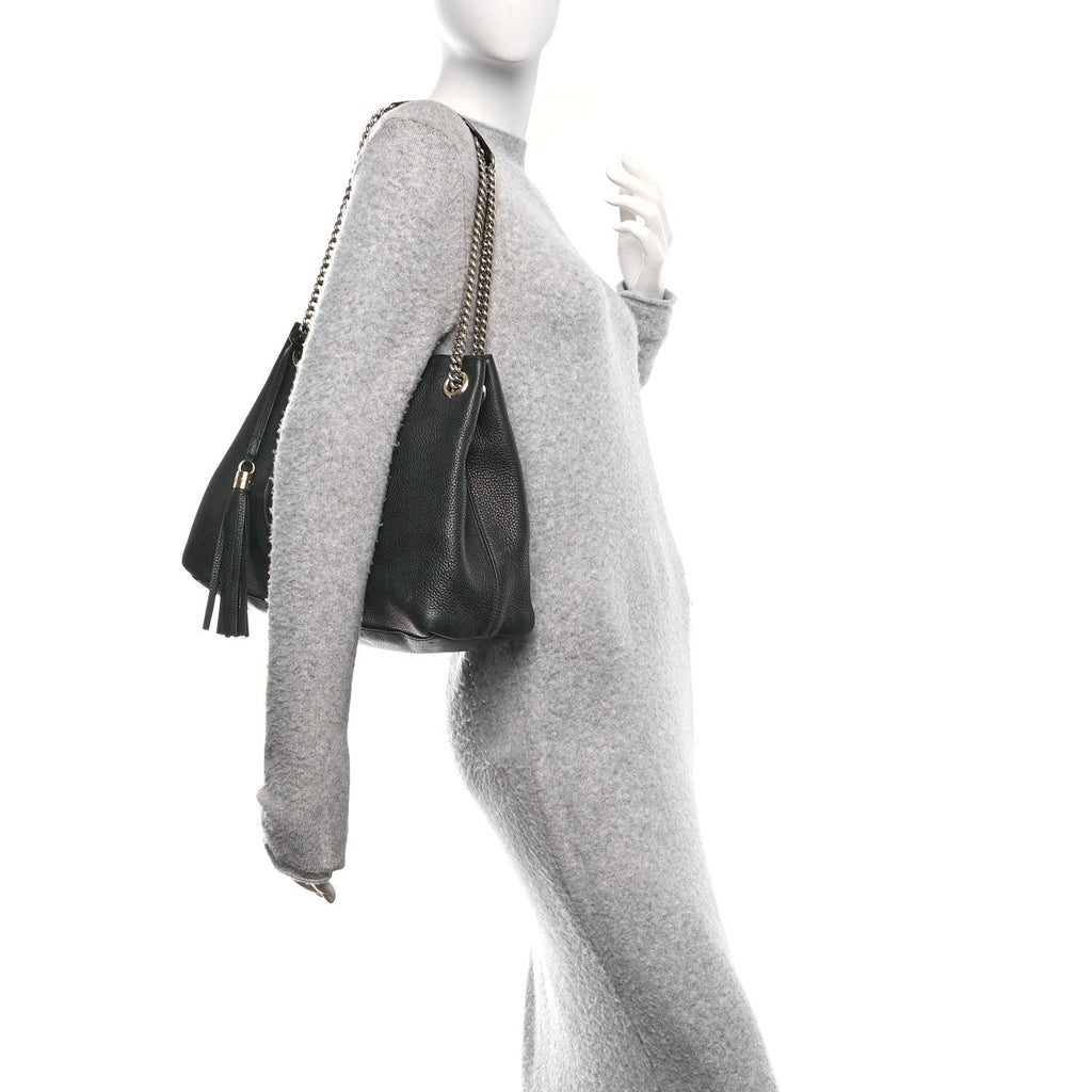 Pebbled Calfskin Medium Soho Chain Shoulder Bag Black