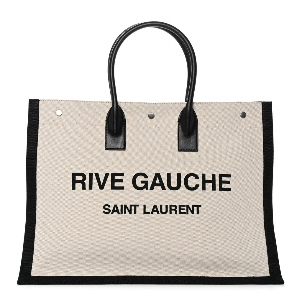 Linen Calfskin Rive Gauche Tote White Black