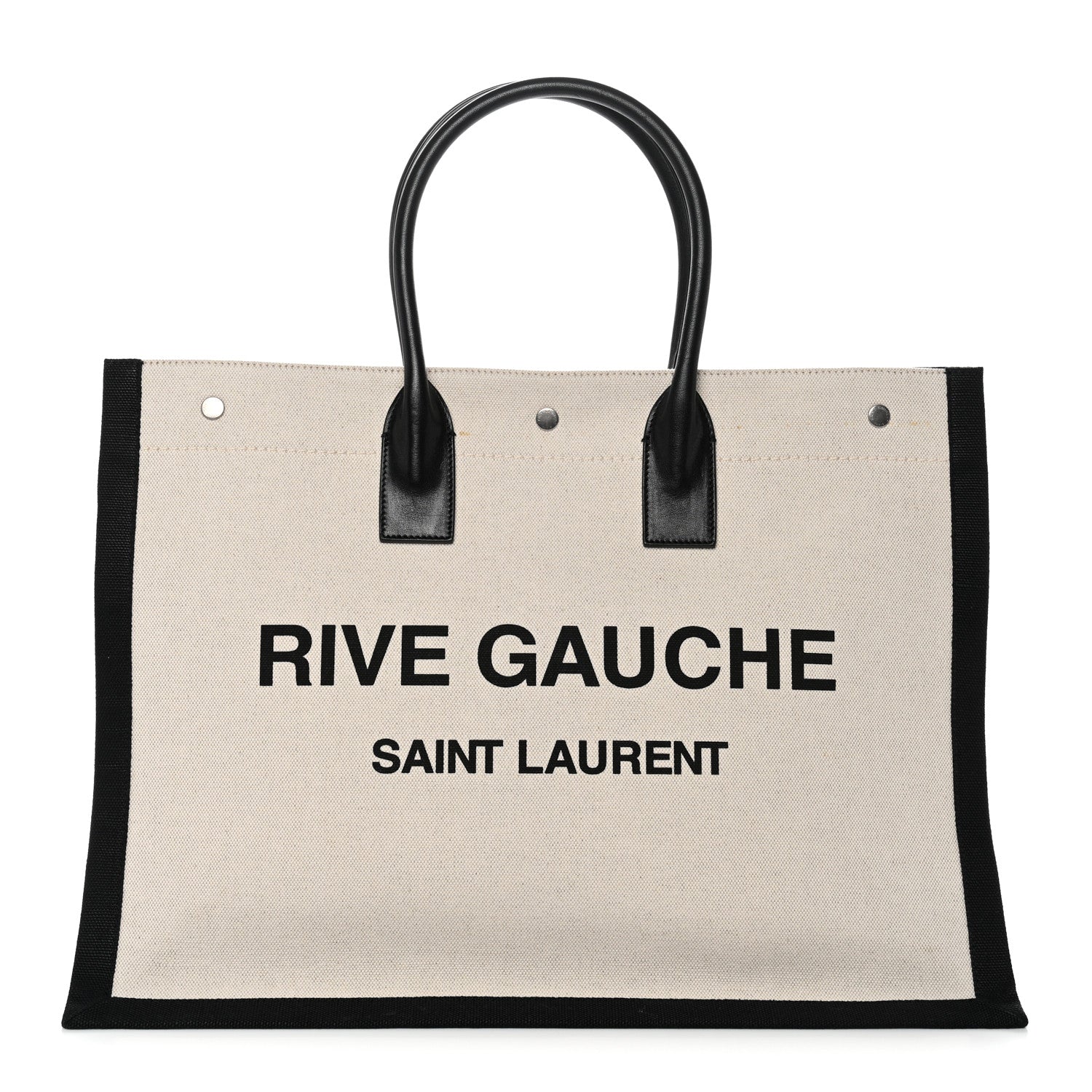 Linen Calfskin Rive Gauche Tote White Black