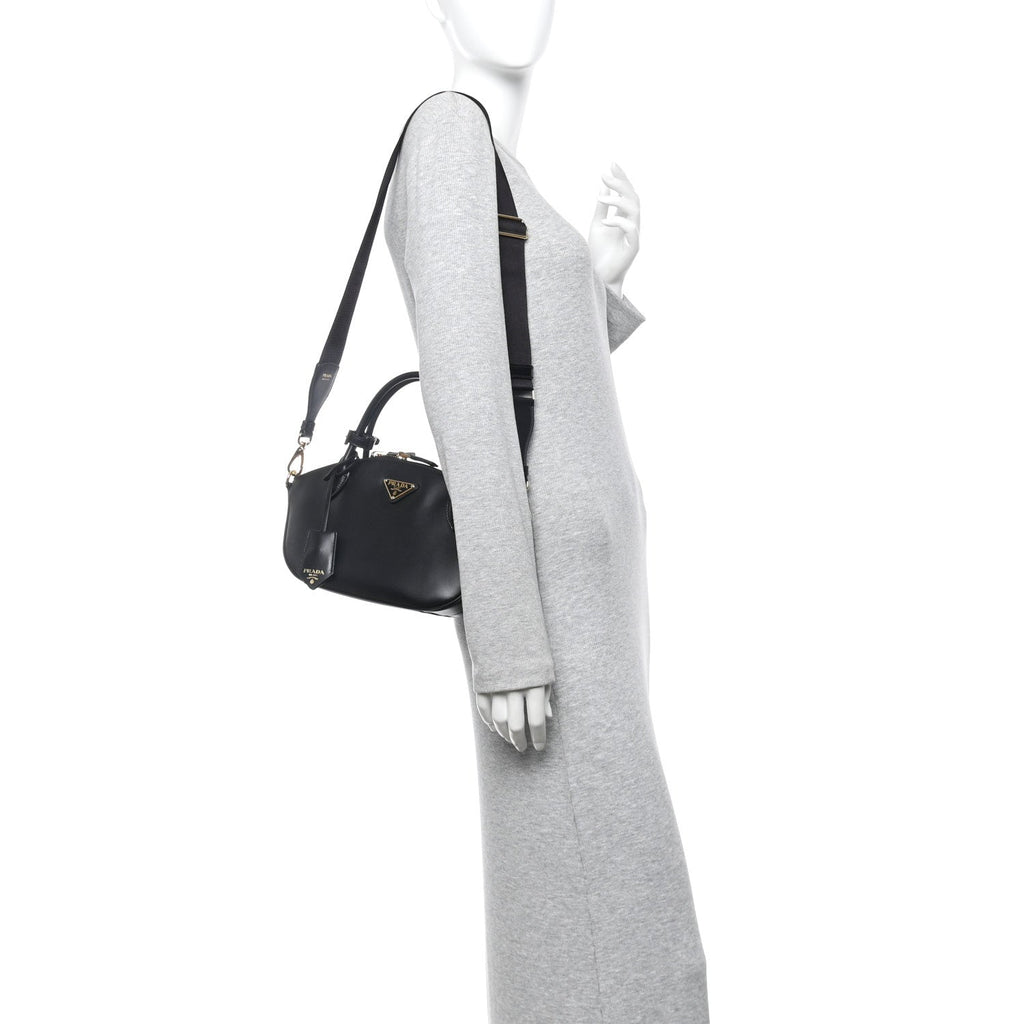 City Calf Small Triangle Shoulder Bag Black
