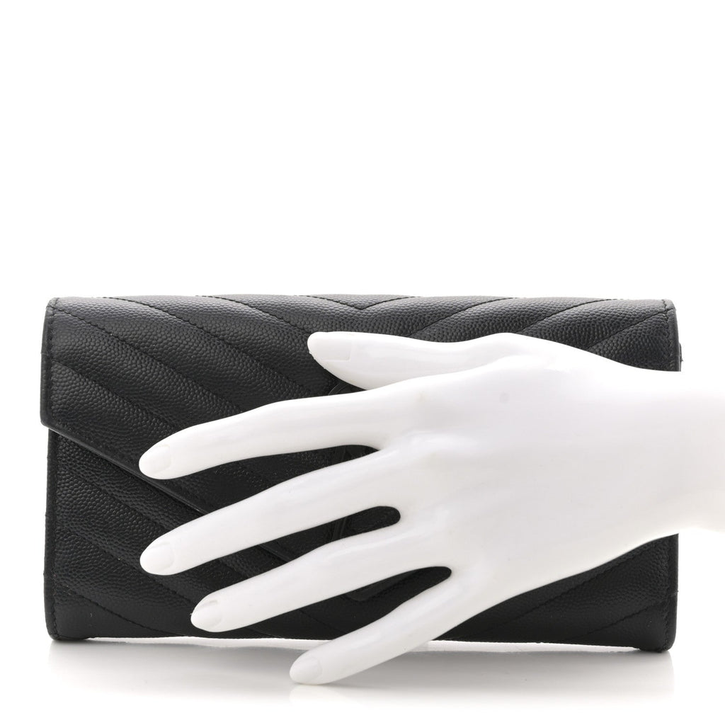 Grain De Poudre Matelasse Chevron Monogram Flap Wallet Black
