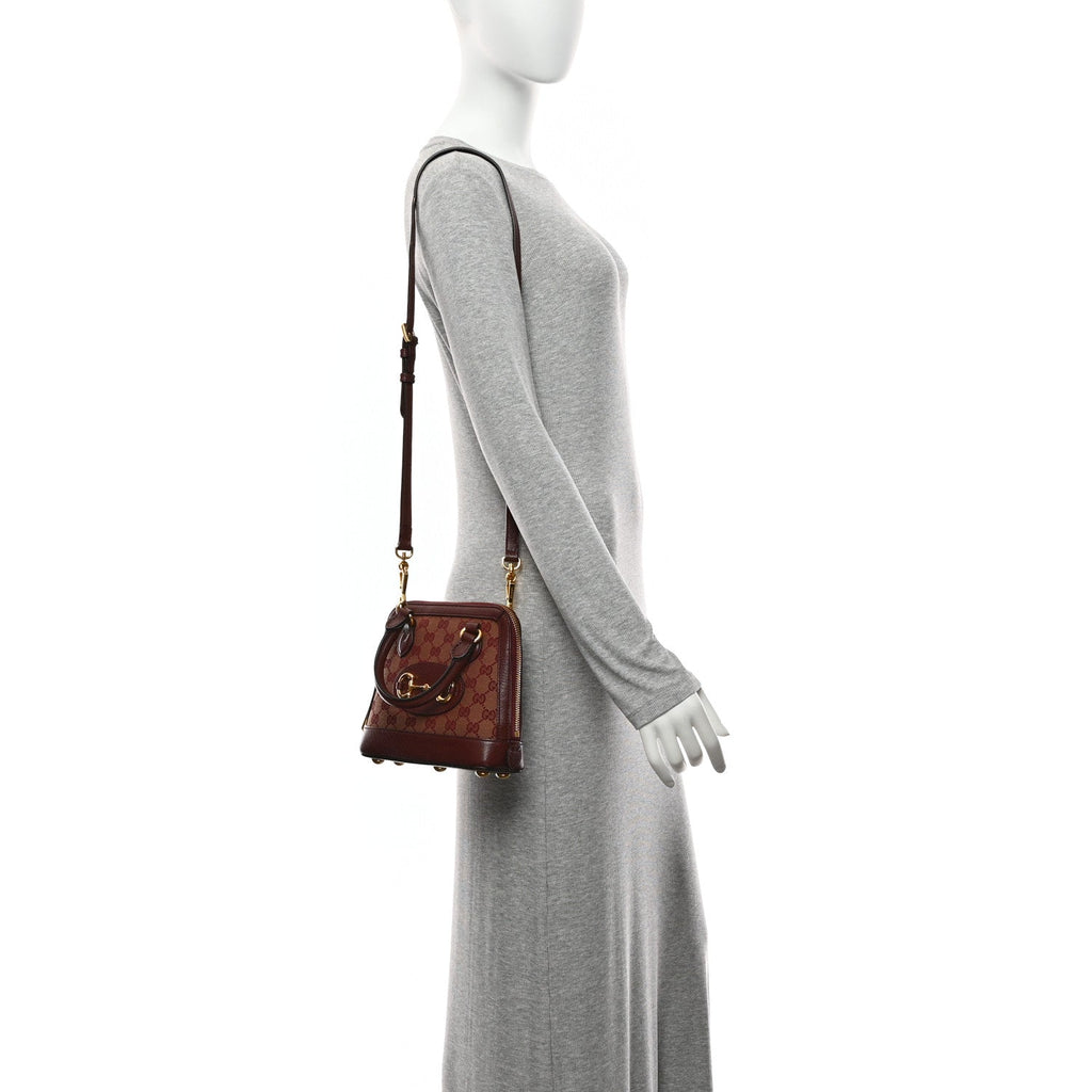 Monogram Textured Dollar Calfskin Mini Horsebit 1955 Top Handle Bag Sahara Rubino Chardonnay