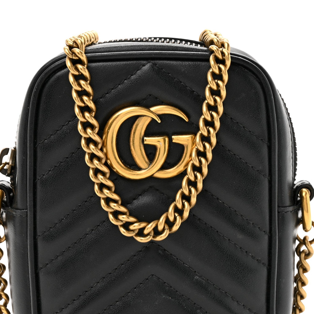 Calfskin Matelasse Mini GG Marmont Crossbody Bag Black