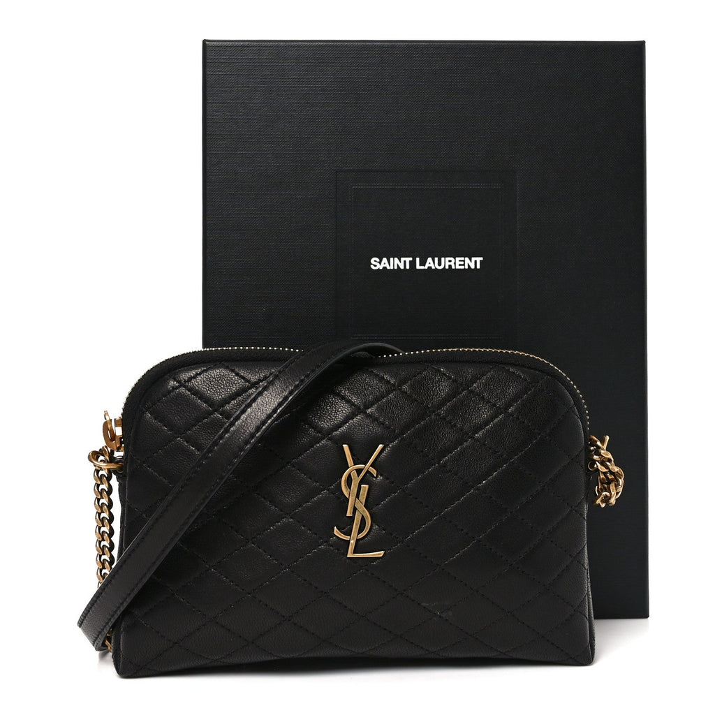 Lambskin Quilted Gaby Zipped Pouch Black