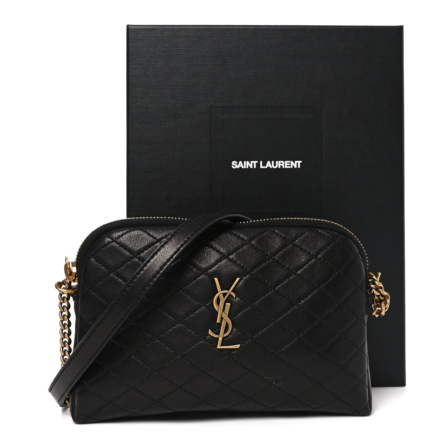 Lambskin Quilted Gaby Zipped Pouch Black