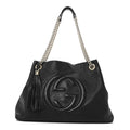 Pebbled Calfskin Medium Soho Chain Shoulder Bag Black
