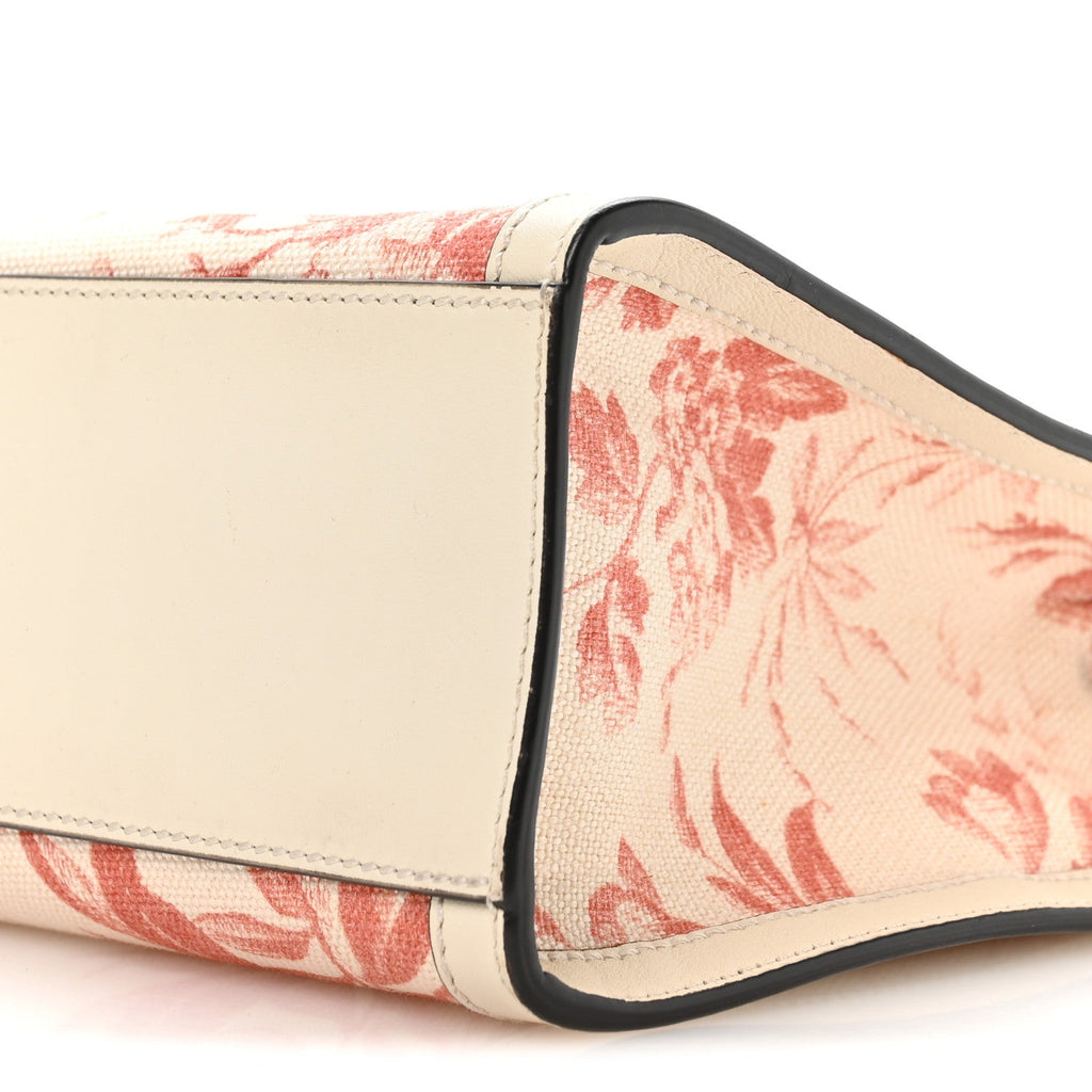 Canvas Herbarium Print Ribbon Top Handle Bag Pink White
