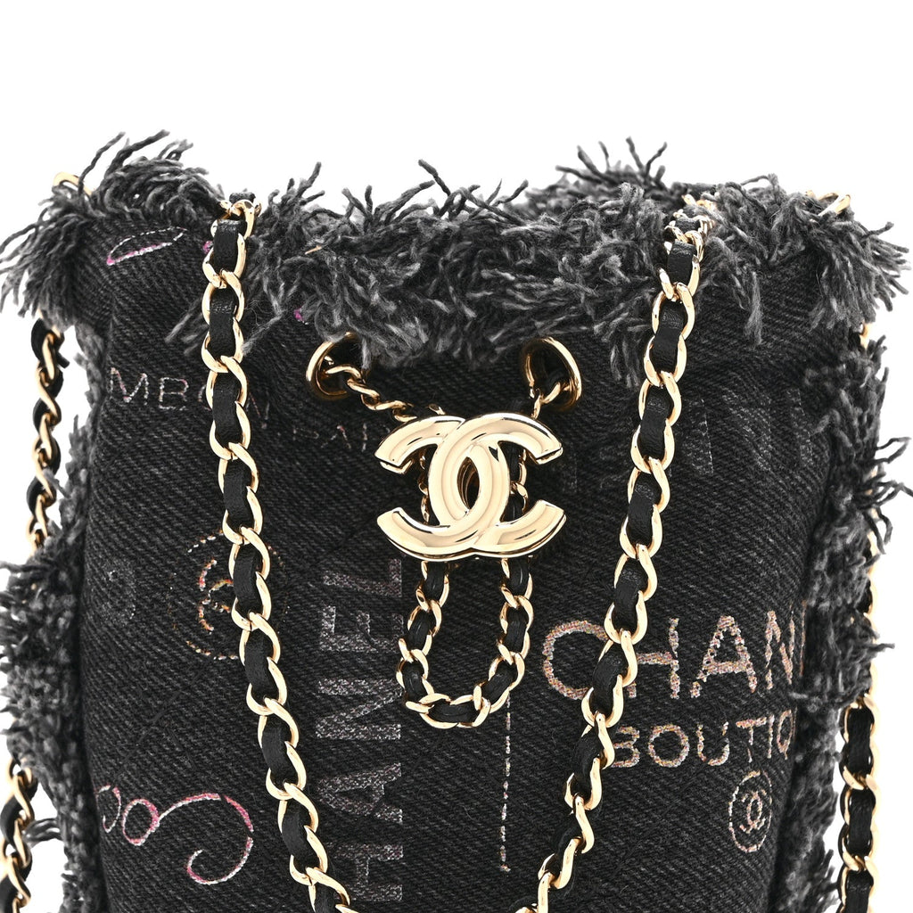 Denim Quilted Mood Mini Bucket With Chain Black Multicolor