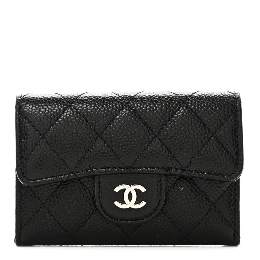 Caviar Quilted Flap  Holder Wallet Black