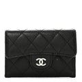 Caviar Quilted Flap  Holder Wallet Black