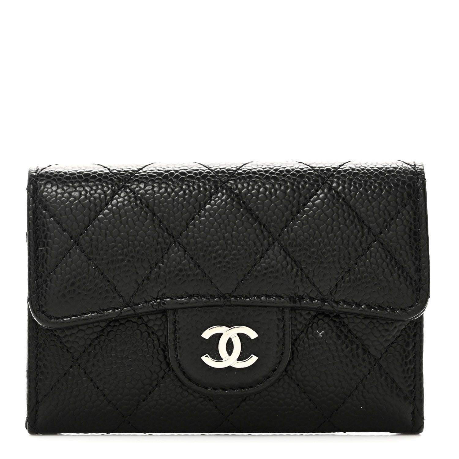 Caviar Quilted Flap  Holder Wallet Black