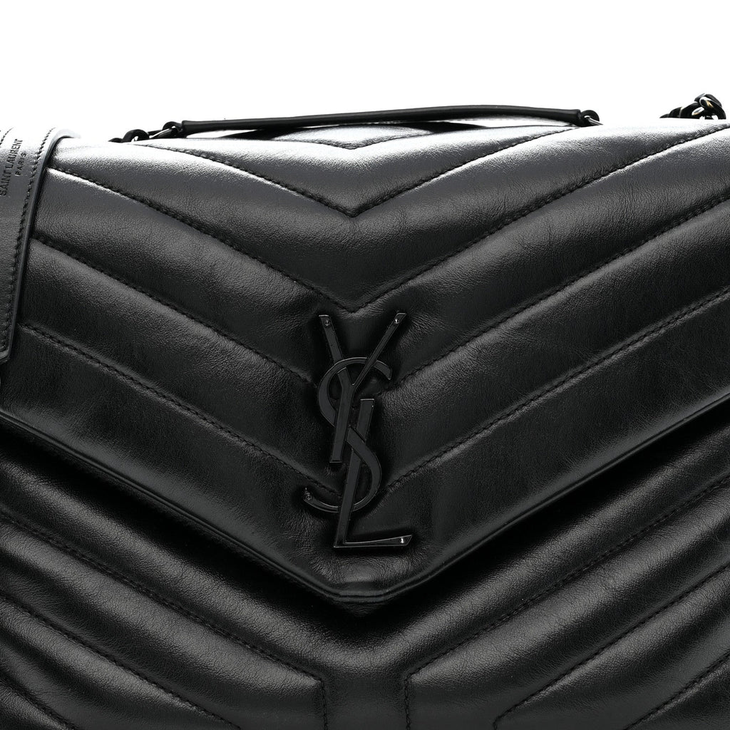 Calfskin Y Quilted Monogram Monochrome Medium Loulou Chain Satchel Black