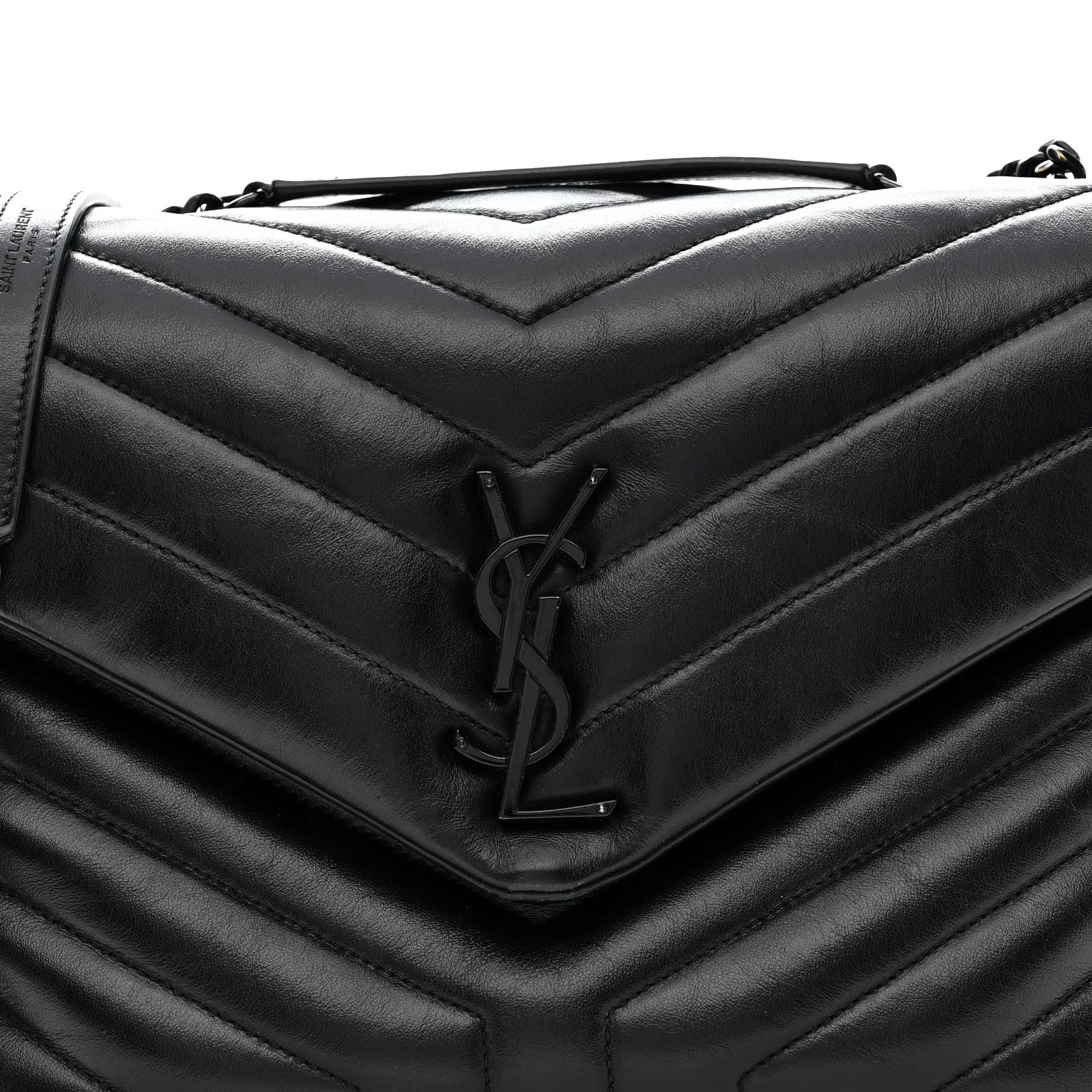 Calfskin Y Quilted Monogram Monochrome Medium Loulou Chain Satchel Black