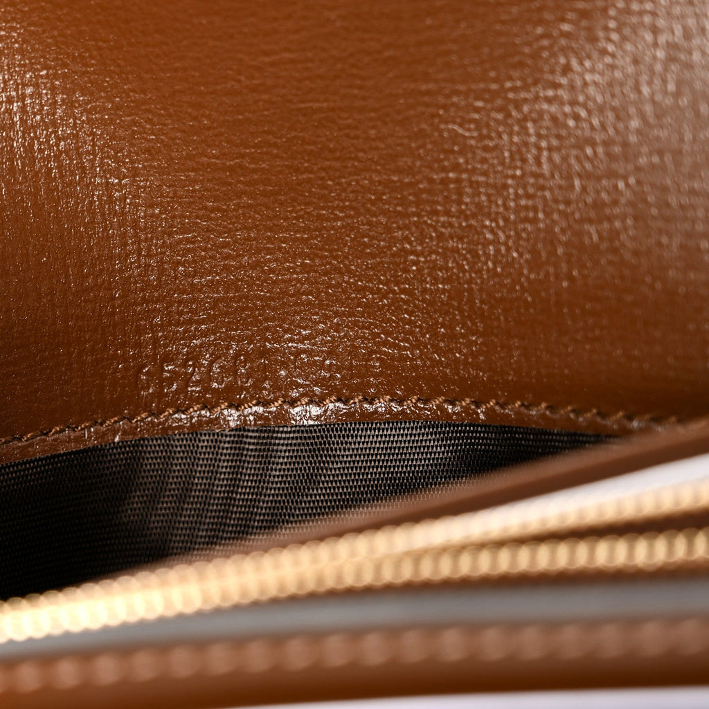GG Supreme Monogram Azalea Calfskin Web Jackie 1961 Chain Wallet Beige Ebony Brown Sugar