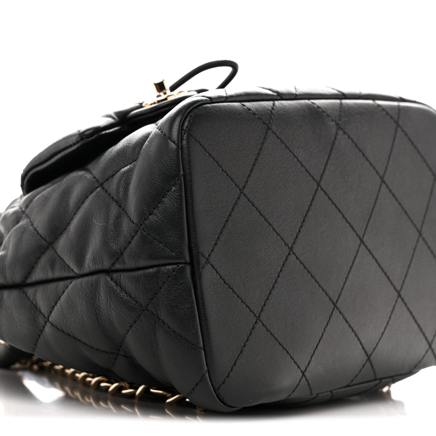 Lambskin Quilted Double Pocket Drawstring Backpack Black