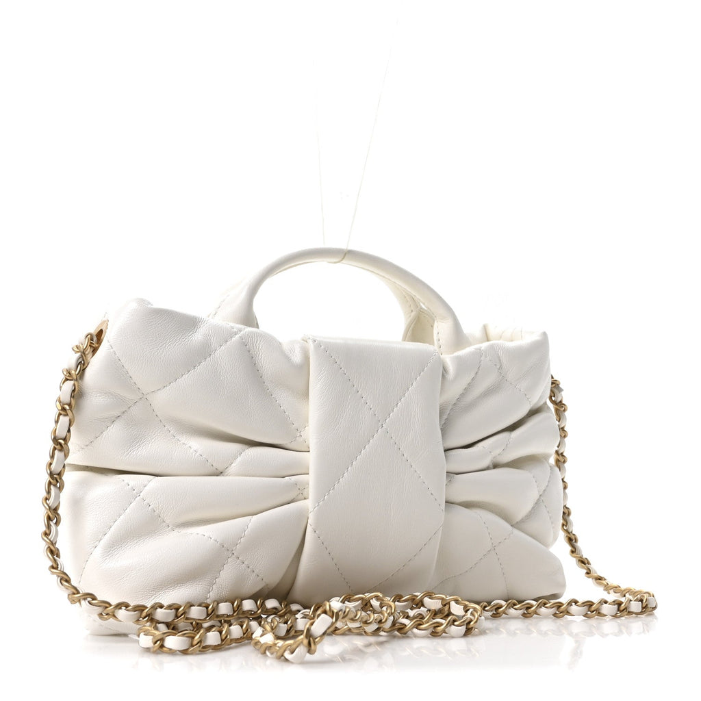 Lambskin Quilted Mini Bow Bag White
