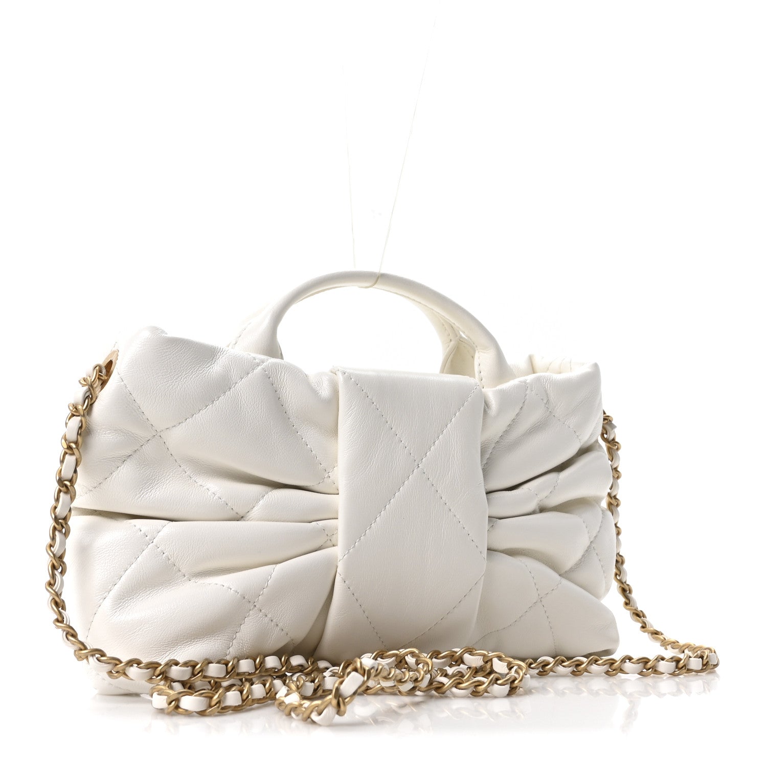 Lambskin Quilted Mini Bow Bag White