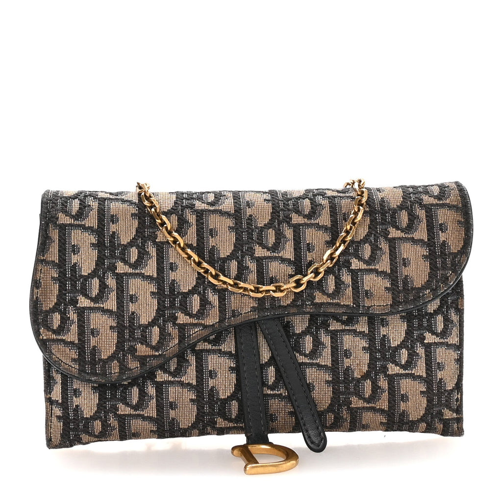 Oblique Saddle Chain Long Wallet  Blue
