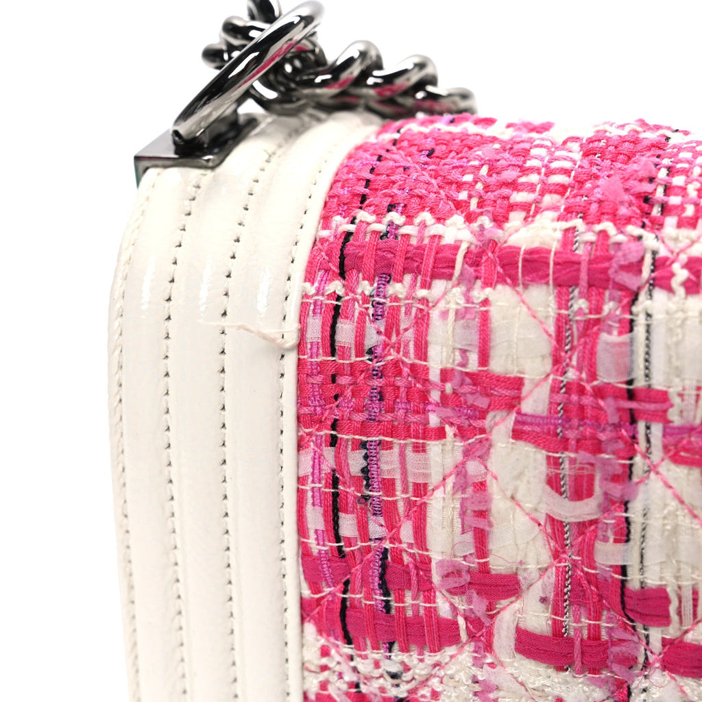 Patent Tweed Medium Boy Flap White