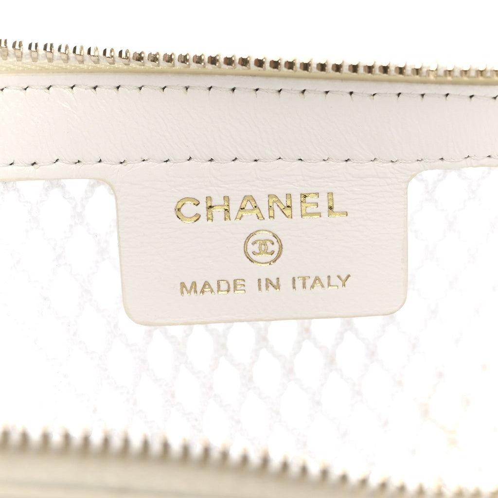 Mesh Shiny Lambskin Chain Hobo White