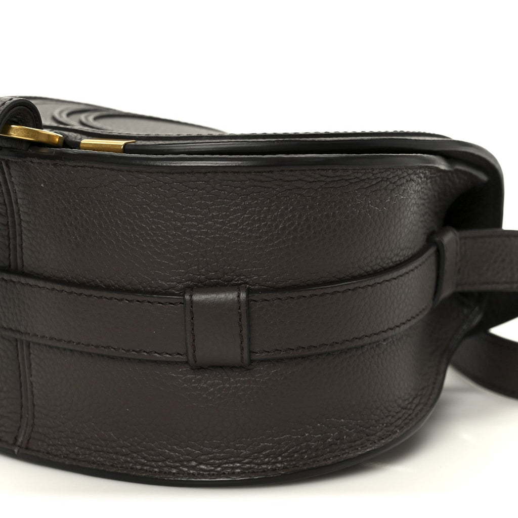 Grained Calfskin Small Marcie Round Crossbody Bag Bold Brown