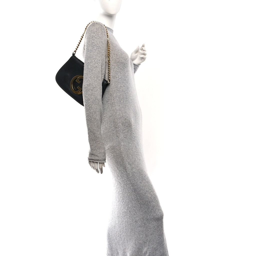 Roxy Calfskin Blondie Chain Shoulder Flap Bag Black
