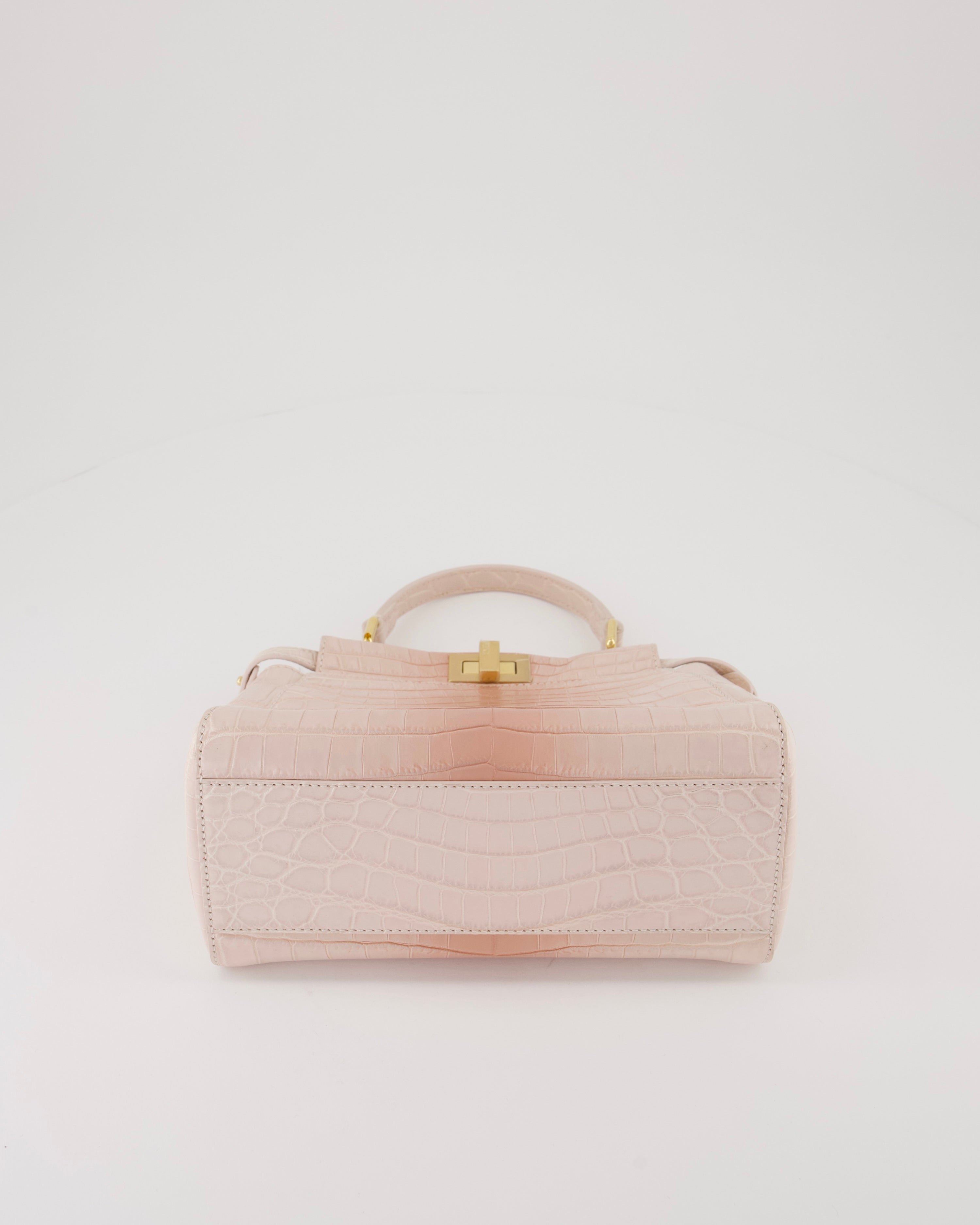 Fendi Mini Peekaboo in Egg Shell & Rose Niloticus Crocodile Leather with Gold Hardware
