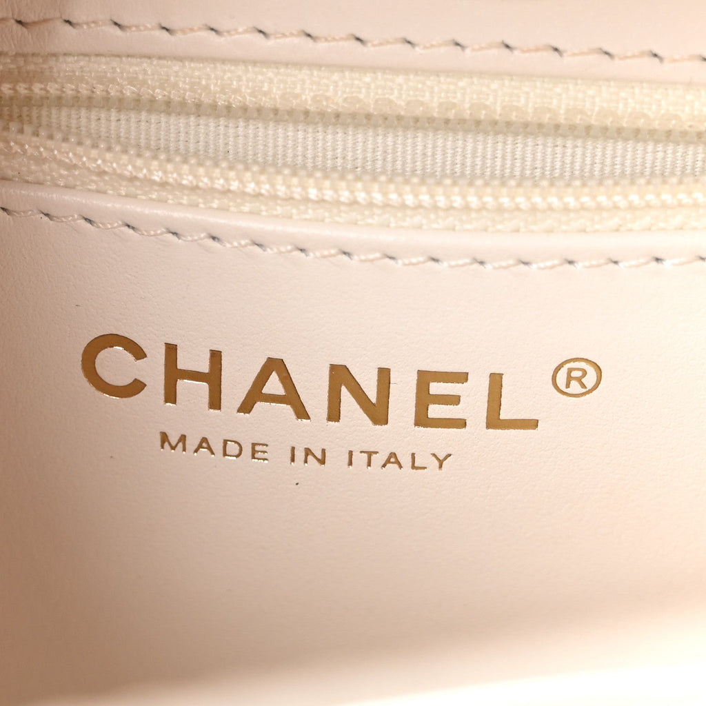 Shiny Aged Calfskin Quilted Nano Kelly Shopper White