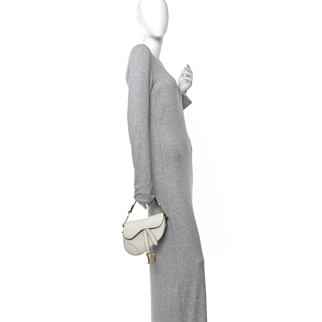 Grained Calfskin Mini Saddle Bag White