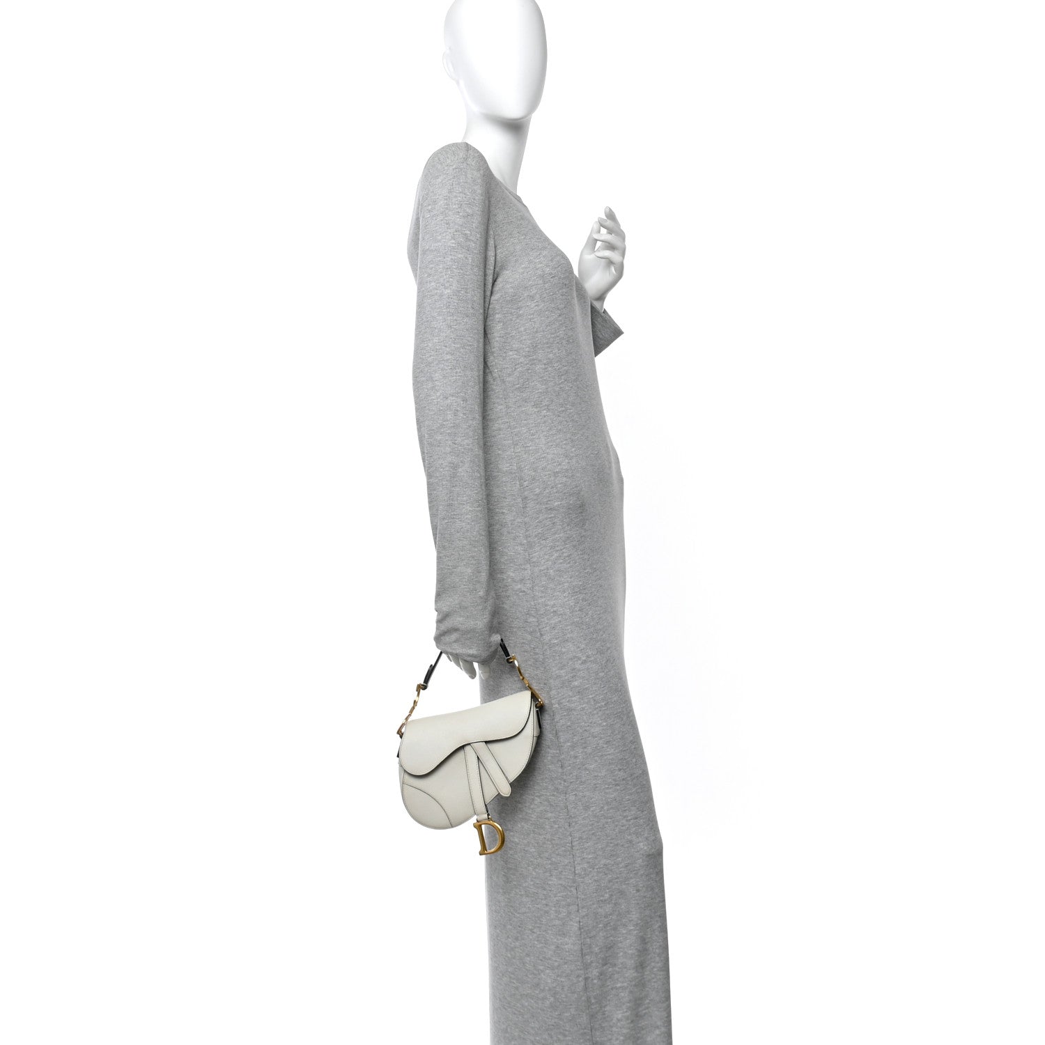 Grained Calfskin Mini Saddle Bag White