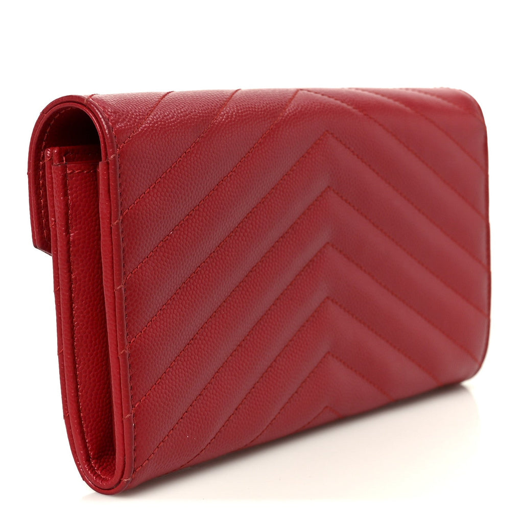 Grain De Poudre Matelasse Chevron Monogram Flap Wallet Red