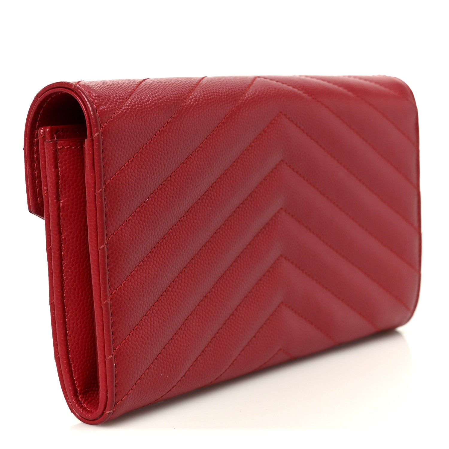 Grain De Poudre Matelasse Chevron Monogram Flap Wallet Red