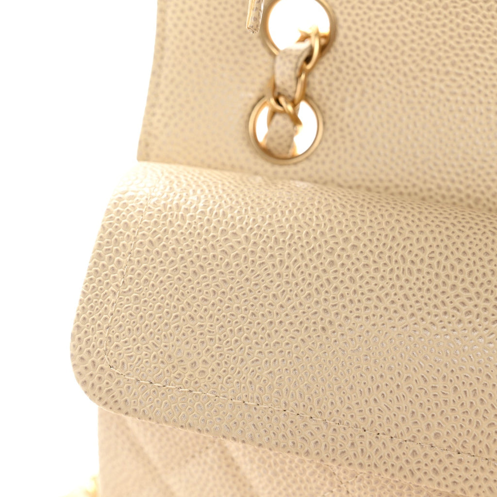 Caviar Quilted Small Double Flap Beige