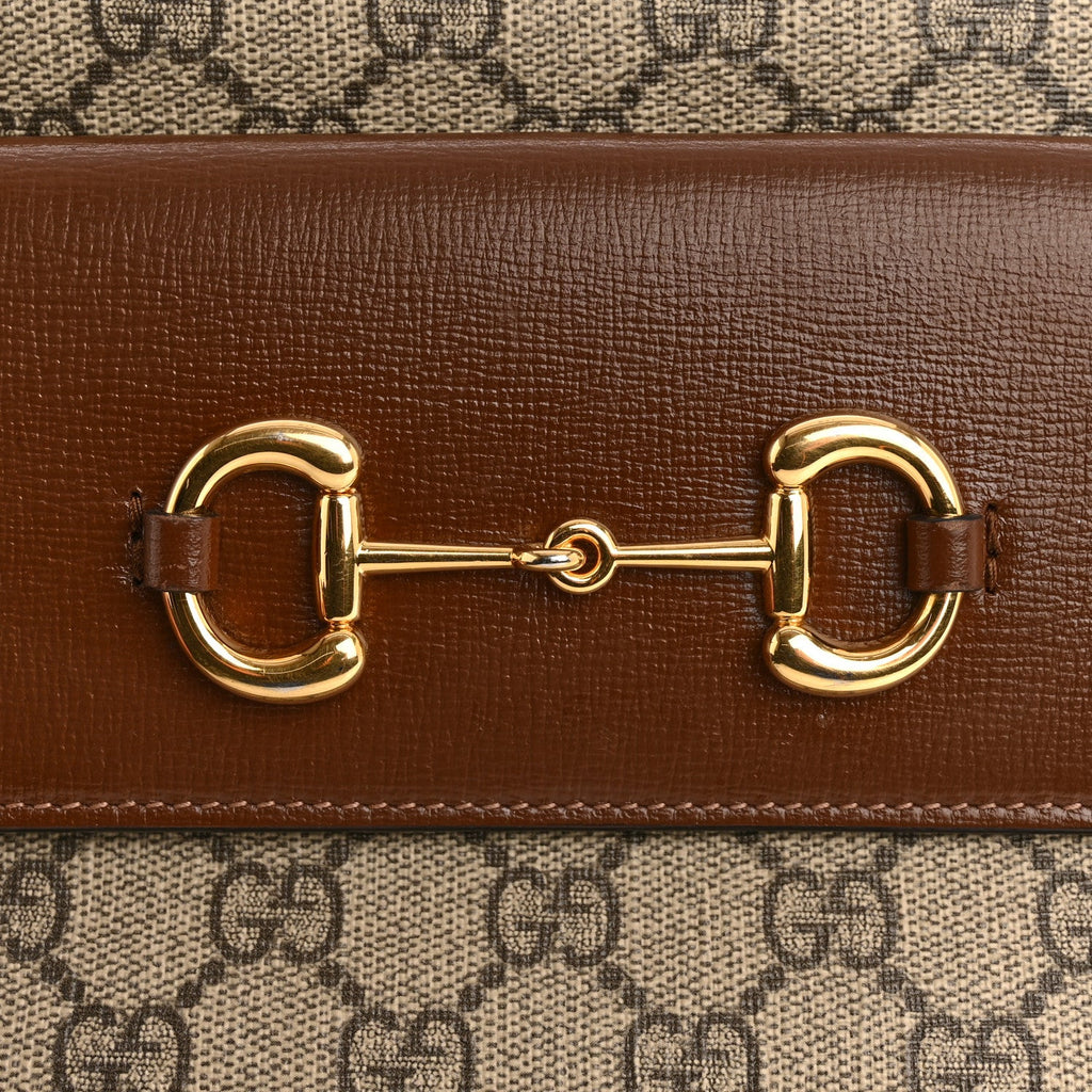 GG Supreme Monogram Small Horsebit 1955 Shoulder Bag Beige Brown Sugar