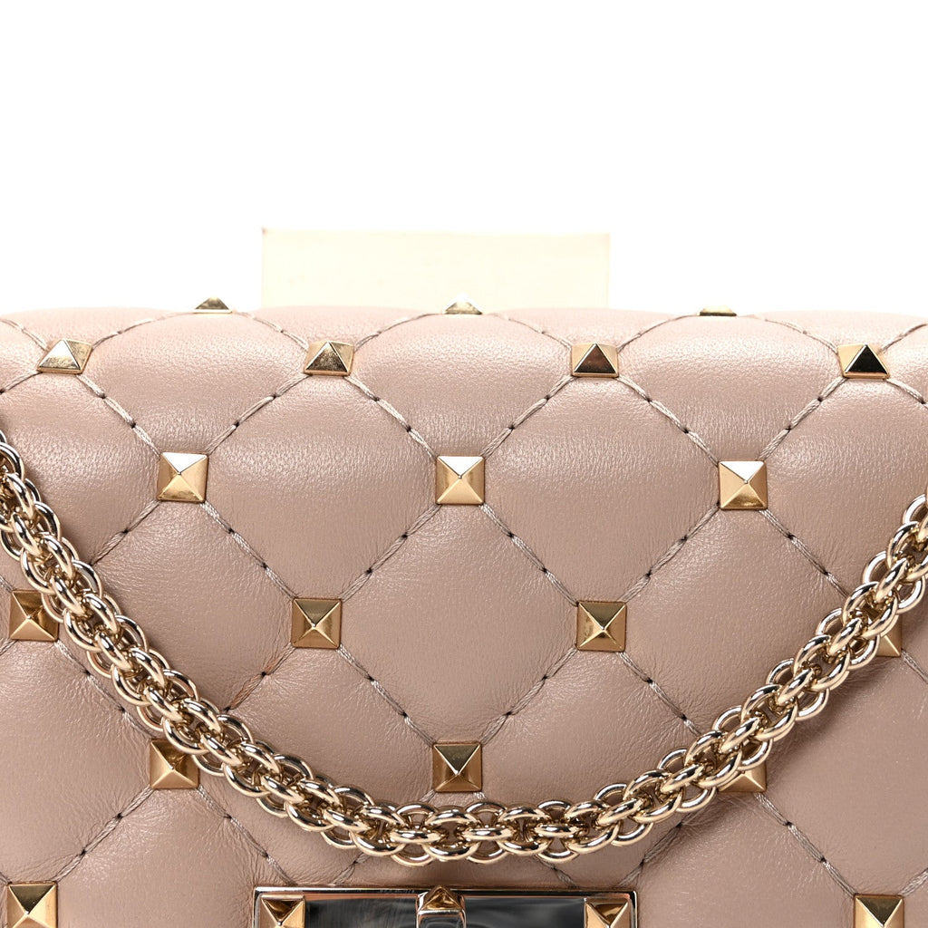 Lambskin Rockstud Spike Wallet on Chain Poudre
