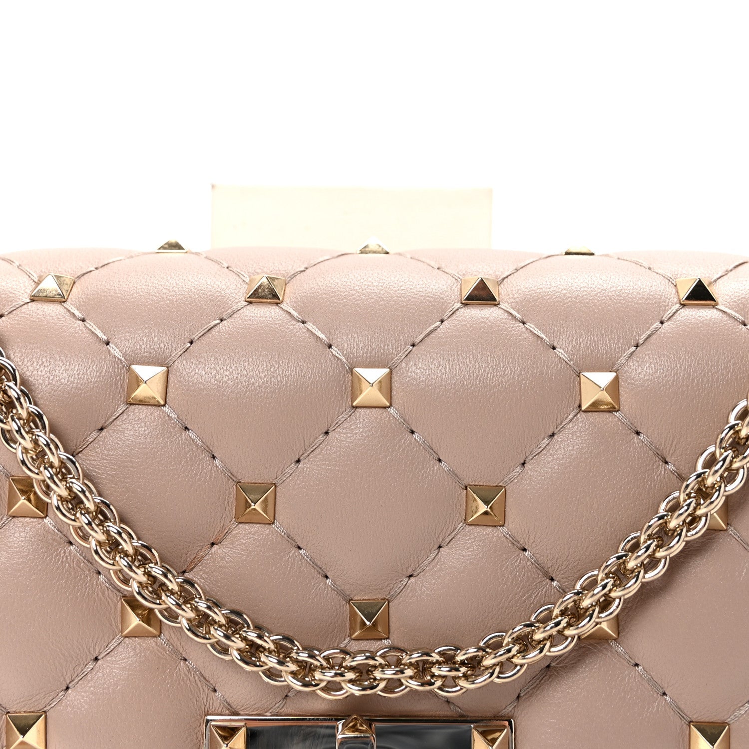 Lambskin Rockstud Spike Wallet on Chain Poudre