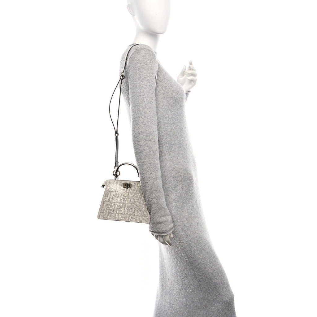 Crystal Vitello Laminato FF Petite Peekaboo I SEE U Satchel Crystal Argento