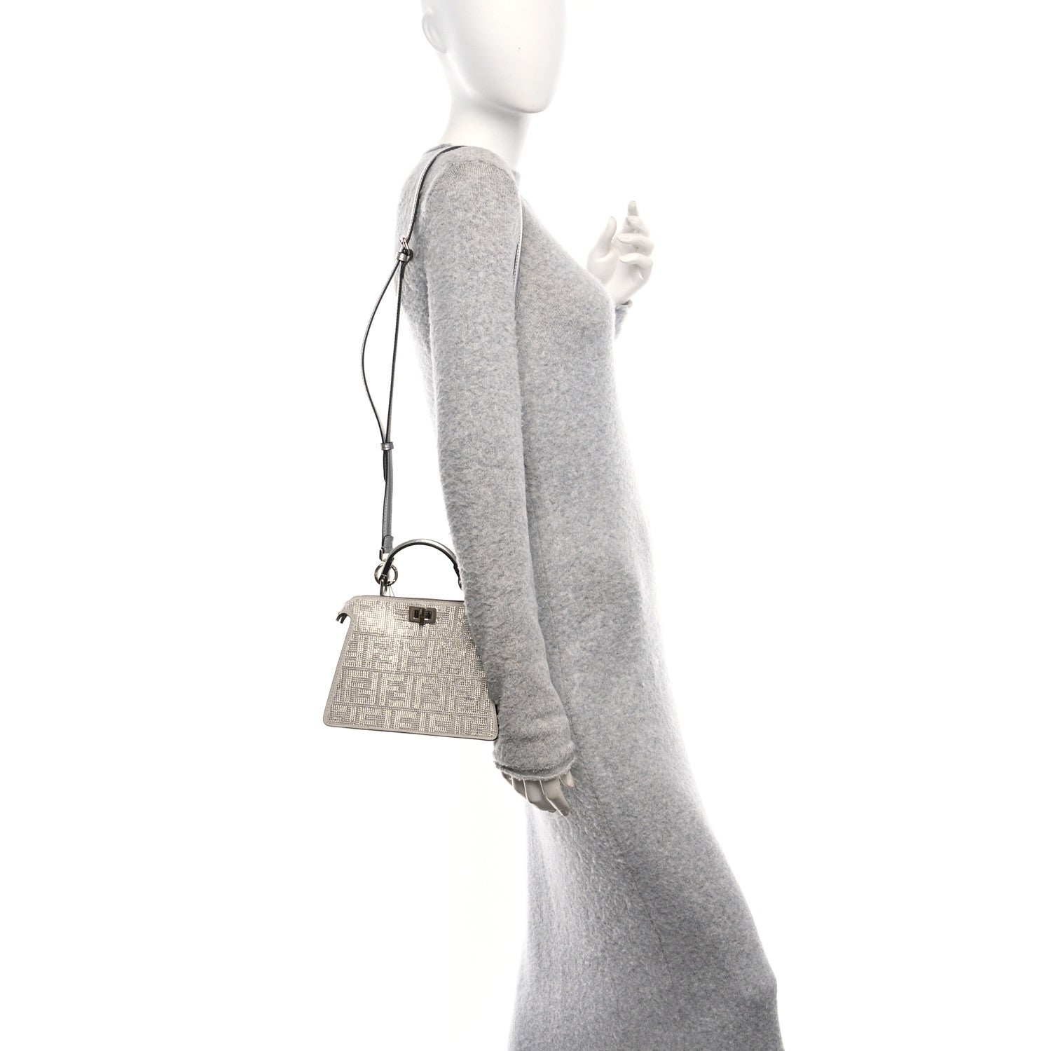 Crystal Vitello Laminato FF Petite Peekaboo I SEE U Satchel Crystal Argento