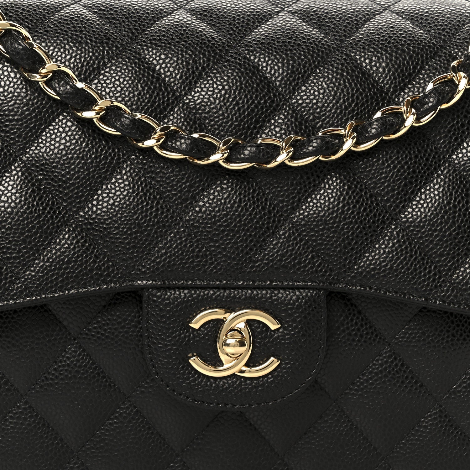 Caviar Quilted Jumbo Double Flap Black