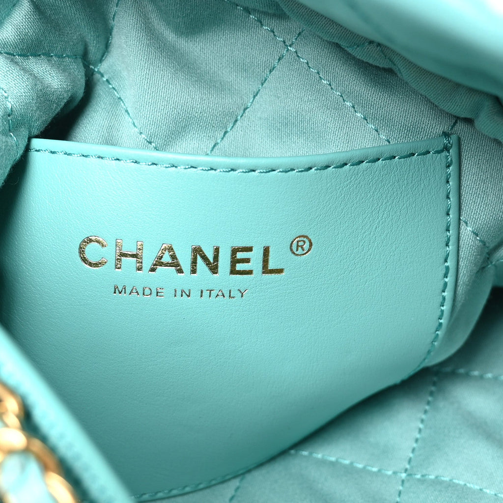 Shiny Calfskin Quilted Mini Chanel 22 Turquoise