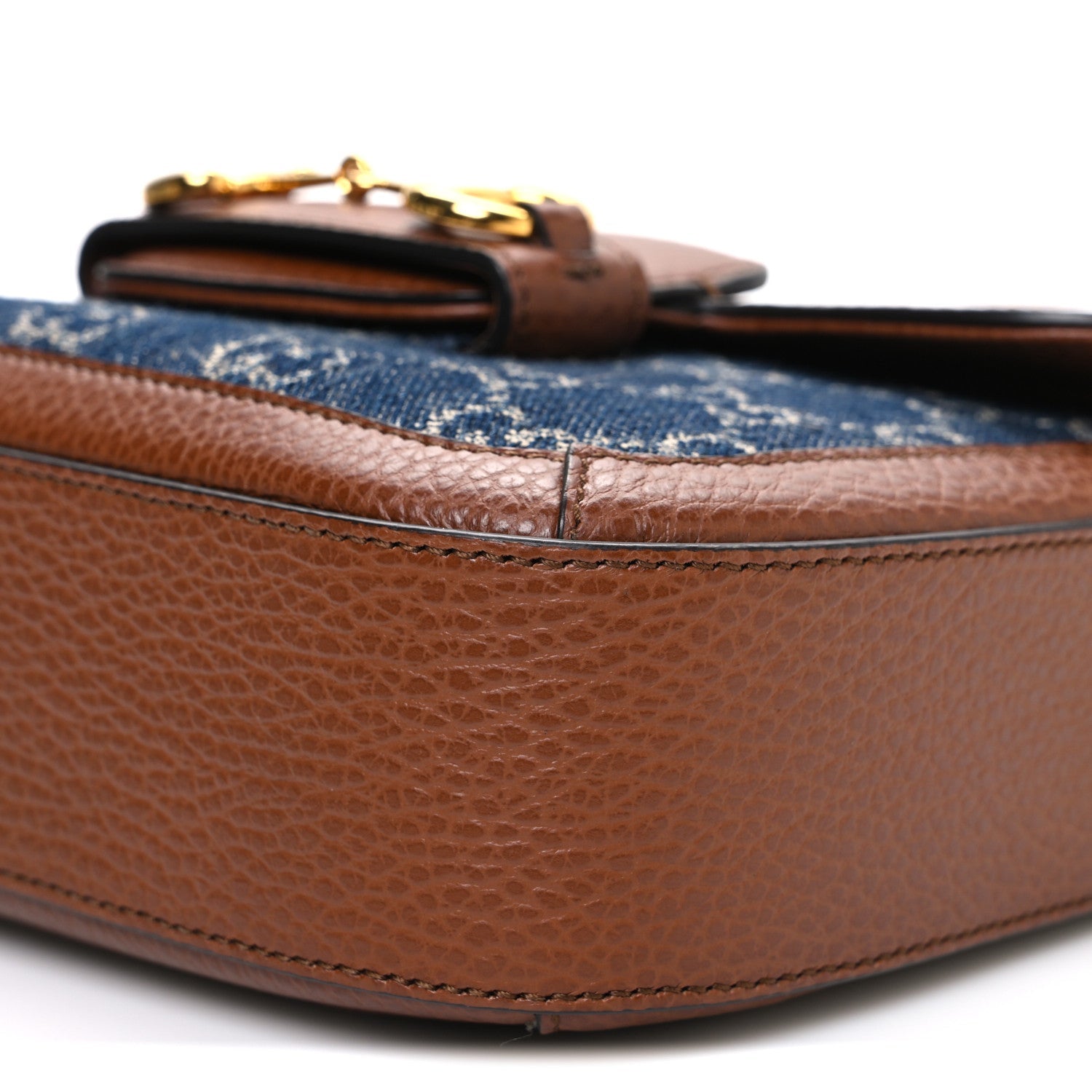 New Denim GG Monogram Dollar Calfskin Web Mini Horsebit 1955 Shoulder Bag Blue Tea Cuir Epilog
