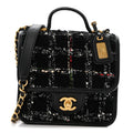 Tweed Calfskin School Memory Mini Top Handle Flap Black White Red Green Beige