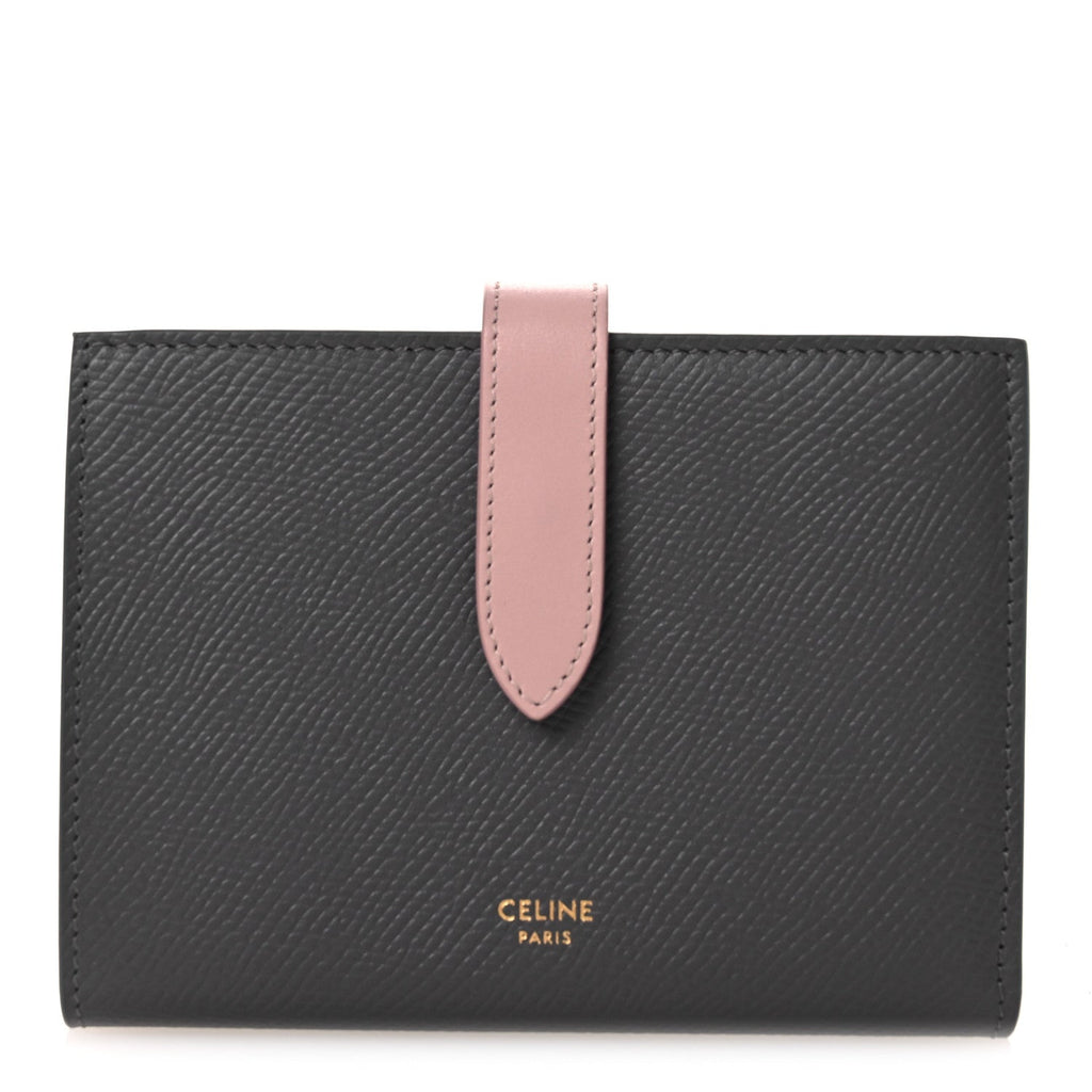 Grained Calfskin Medium Multifunction Strap Wallet Grey Vintage Pink