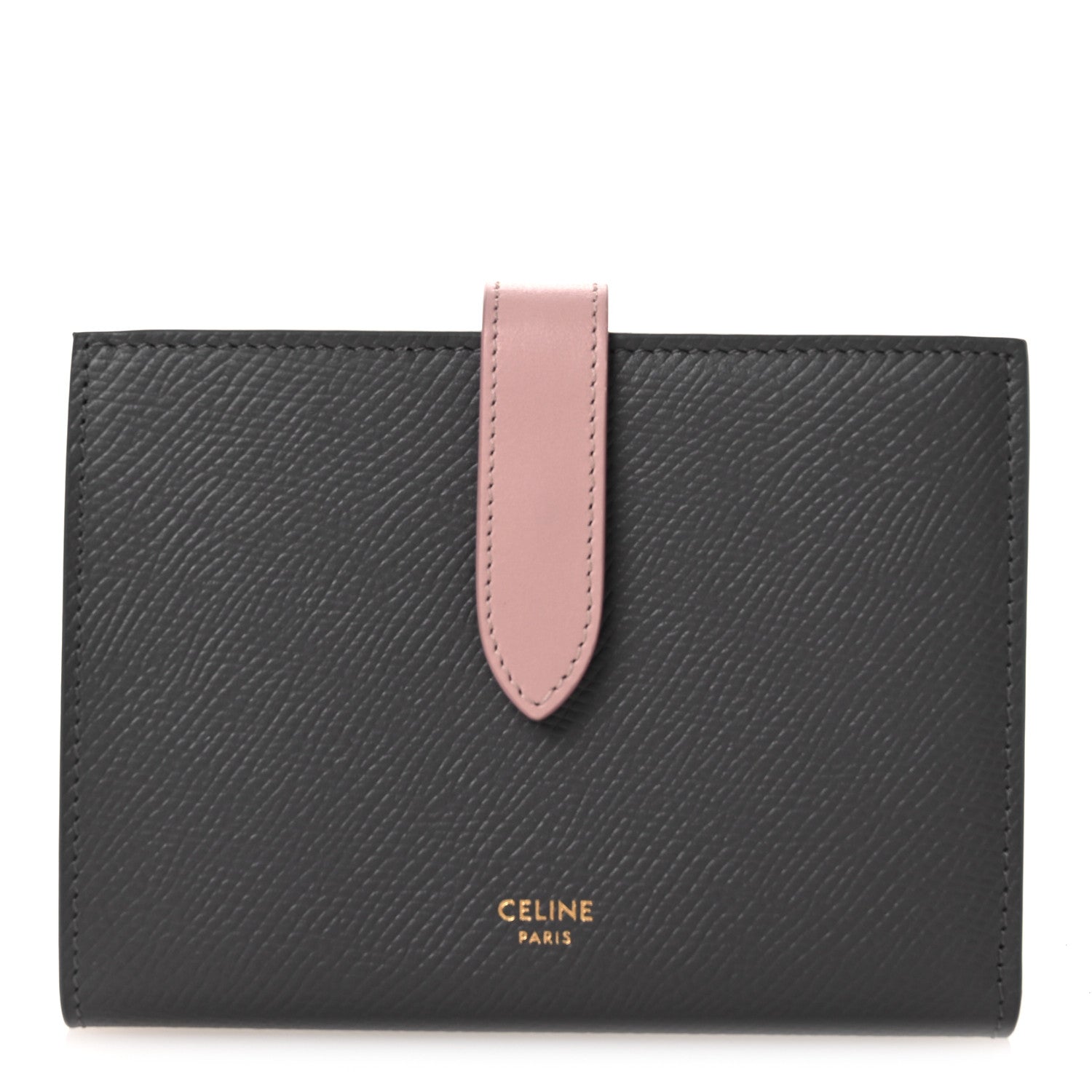Grained Calfskin Medium Multifunction Strap Wallet Grey Vintage Pink