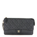 Iridescent Caviar Quilted Classic Pouch With Handle Black